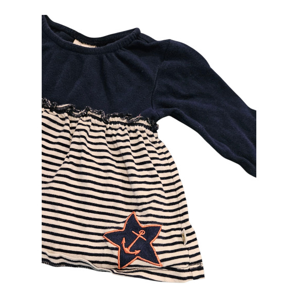 Cuddle Bear Collection Child Size 6M Blue and White Long Sleeve Striped Dress - Picture 2 of 8